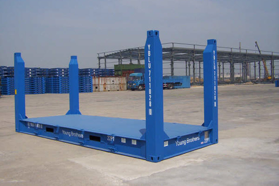 20 foot long fixed-end flat-rack shipping container